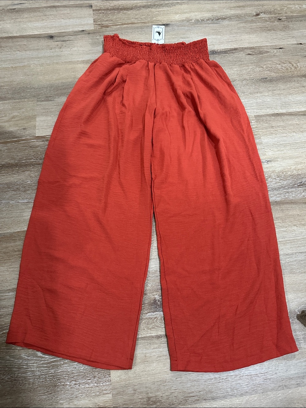 Womens Smocked Waist Wide-Leg Pants - burnt orange